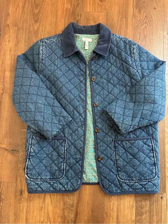 Charter Club Jackets & Blazers - VINTAGE Quilted Denim Blue Women’s Chore Jacket with Corduroy Collar and Details